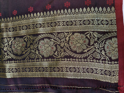 Satin Saree SS010 Garnet Color Shade Floral Jaal Pattern