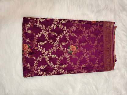 Crepe Banarsi Silk Saree Garnet Shade Floral Jaal Pattern CBS009