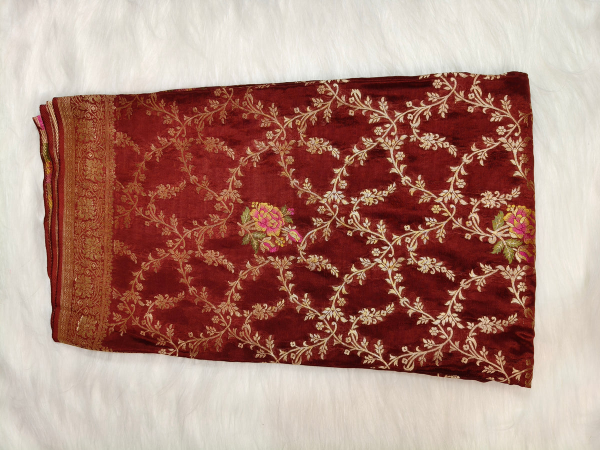Crepe Banarasi Silk Saree Maroon Color shade CBS011