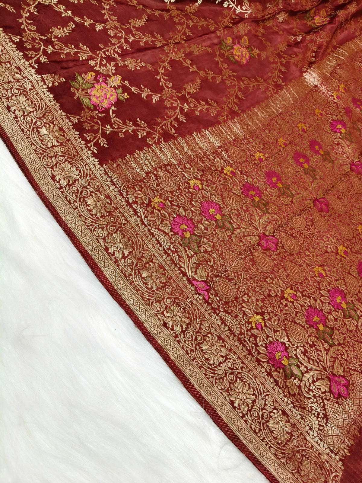 Crepe Banarasi Silk Saree Maroon Color shade CBS011