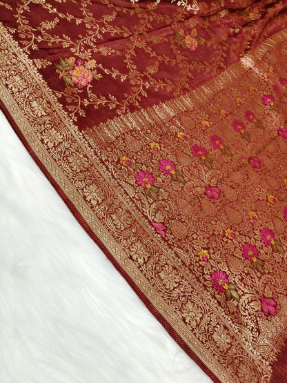 Crepe Banarasi Silk Saree Maroon Color shade CBS011