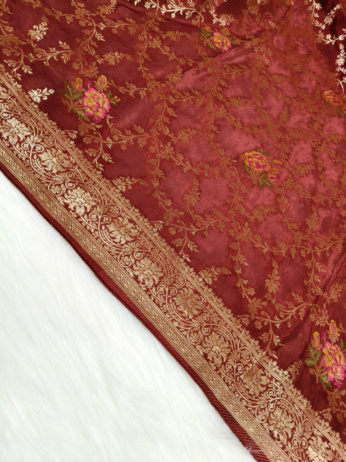 Crepe Banarasi Silk Saree Maroon Color shade CBS011