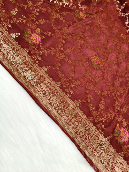 Crepe Banarasi Silk Saree Maroon Color shade CBS011