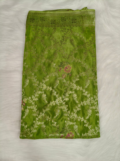 Crepe Banarasi Silk Saree Pista Green Shade CBS012