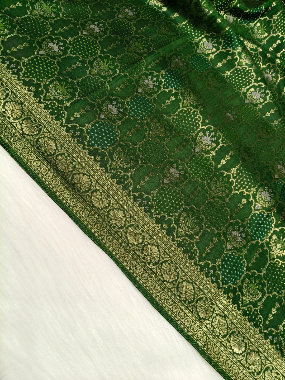 Crepe Banarasi Silk Saree Dark Mehandi Shade  CBS016