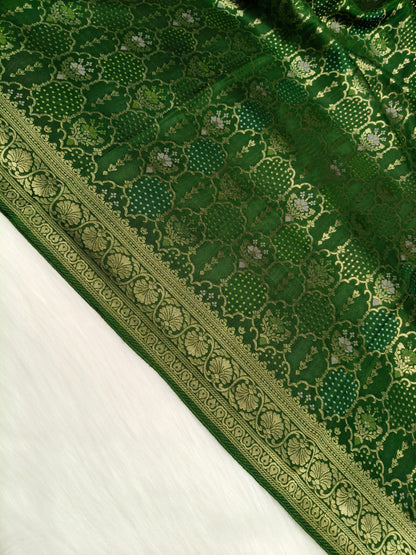 Crepe Banarasi Silk Saree Dark Mehandi Shade  CBS016