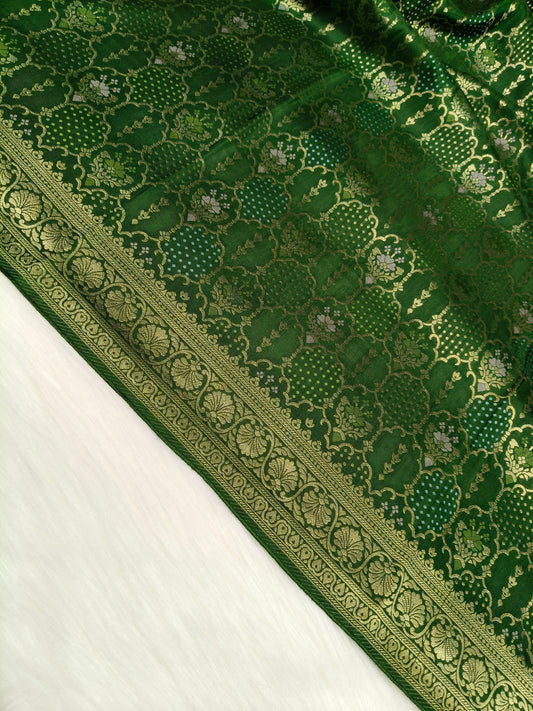 Crepe Banarasi Silk Saree Dark Mehandi Shade  CBS016