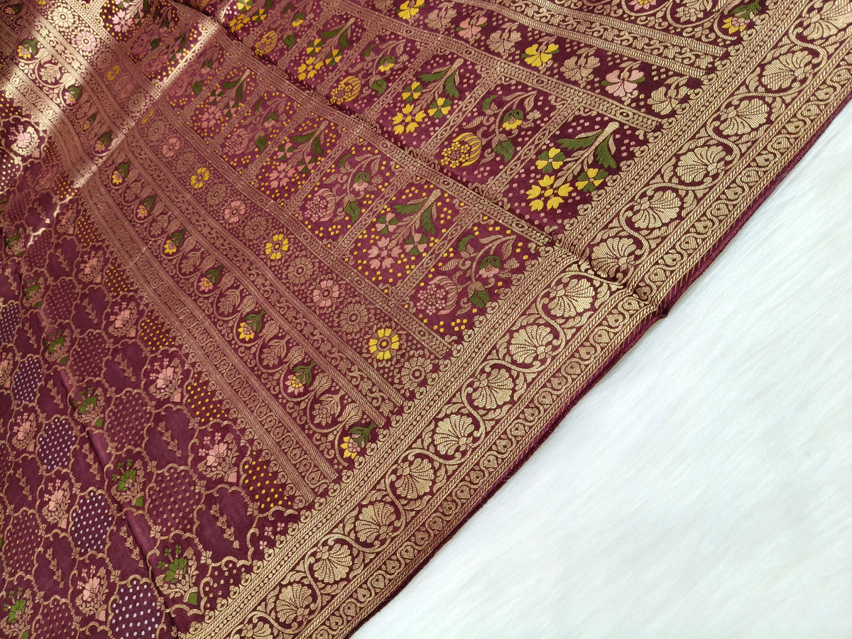 Crepe Banarasi Silk Saree Wine Color Shade CBS018