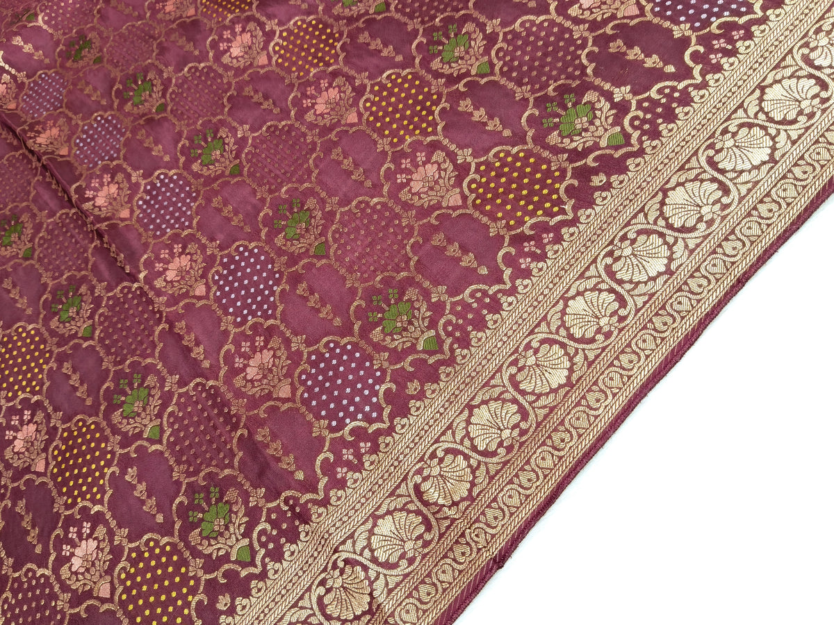 Crepe Banarasi Silk Saree Wine Color Shade CBS018