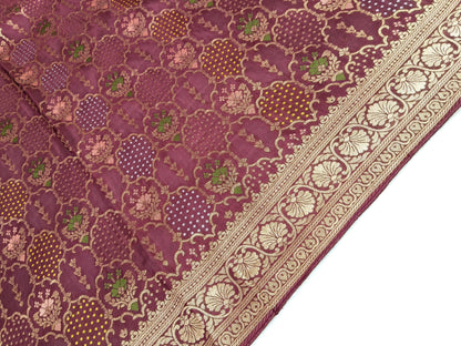 Crepe Banarasi Silk Saree Wine Color Shade CBS018