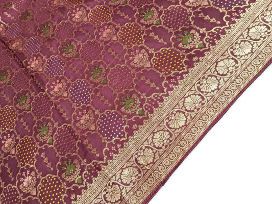 Crepe Banarasi Silk Saree Wine Color Shade CBS018