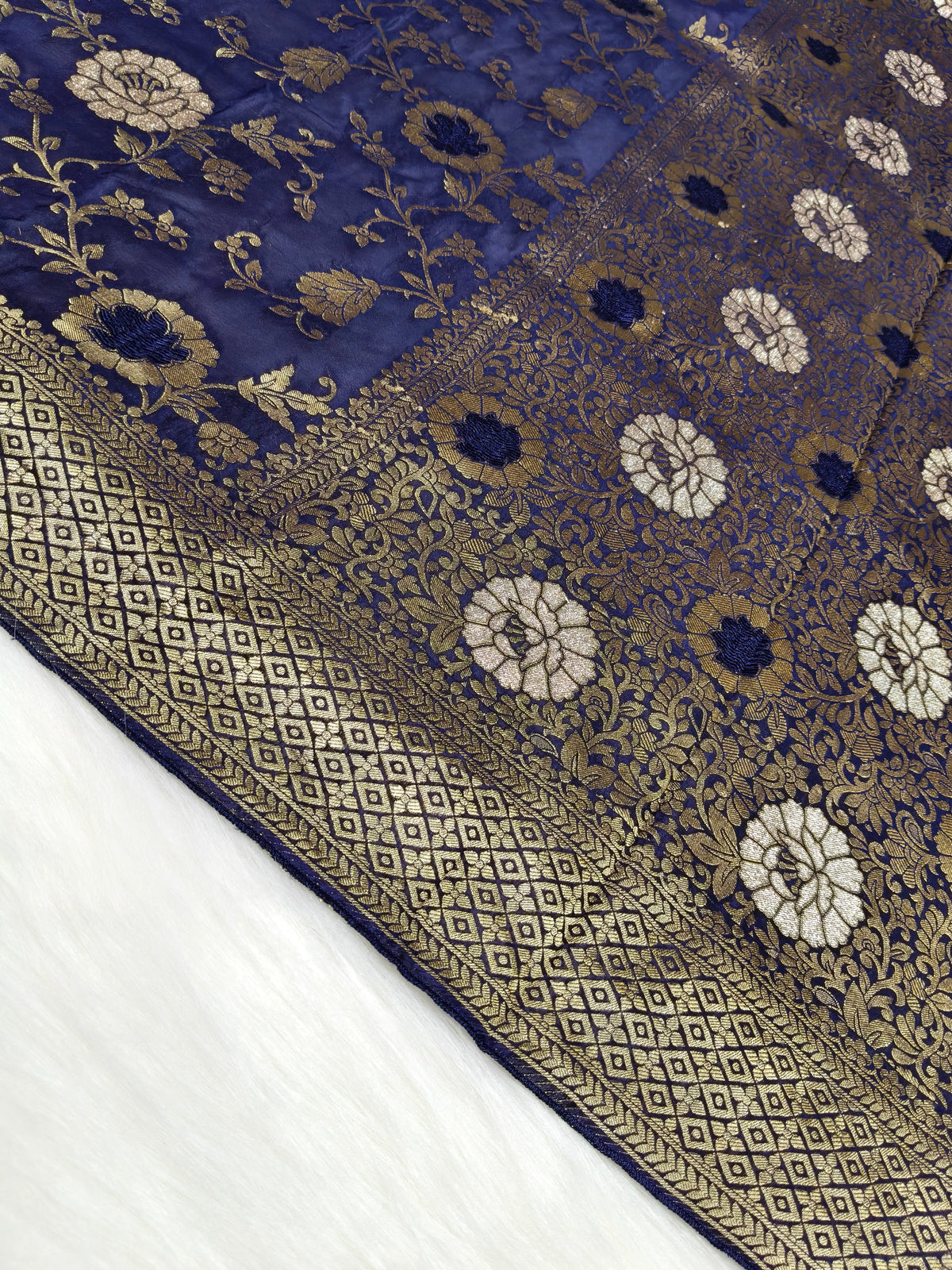 Crepe Banarasi Silk Saree Navy Blue Shade CBS020