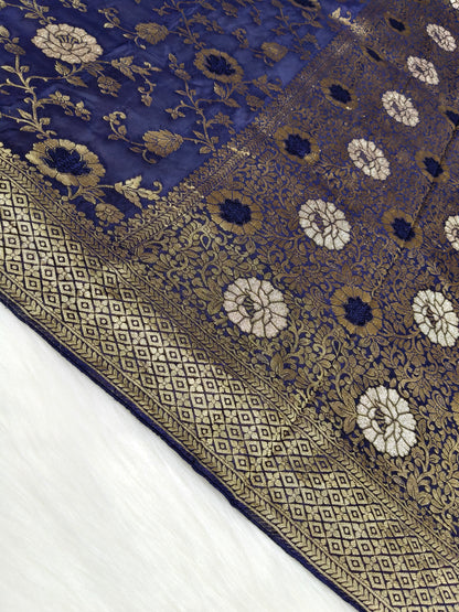 Crepe Banarasi Silk Saree Navy Blue Shade CBS020