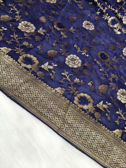 Crepe Banarasi Silk Saree Navy Blue Shade CBS020