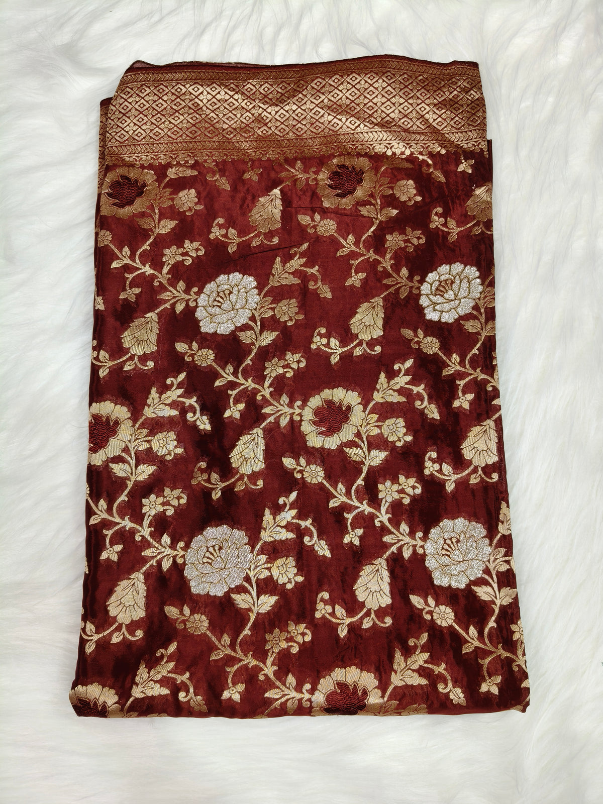 Crepe Banarasi Silk Saree Maroon Shade With Minakari CBS022
