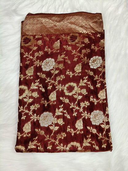 Crepe Banarasi Silk Saree Maroon Shade With Minakari CBS022