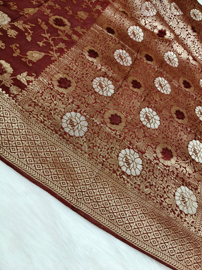 Crepe Banarasi Silk Saree Maroon Shade With Minakari CBS022