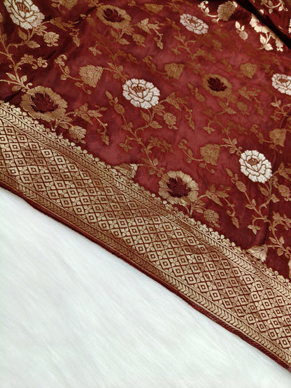 Crepe Banarasi Silk Saree Maroon Shade With Minakari CBS022