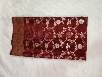 Crepe Banarasi Silk Saree Maroon Shade Floral Jaal Pattern CBS003