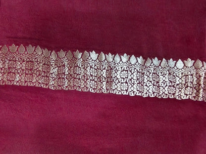 Crepe Banarasi Silk Saree Maroon Shade Floral Jaal Pattern CBS003