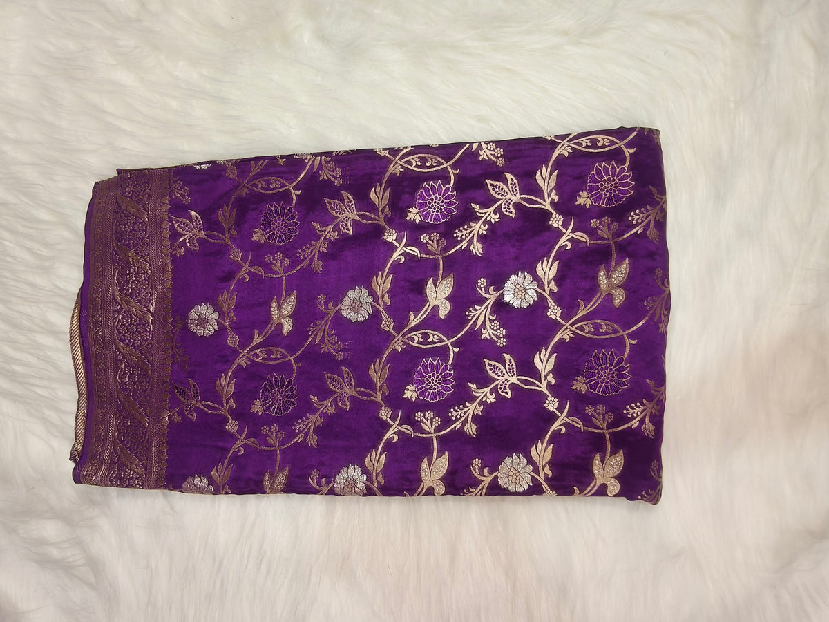Crepe Banarasi Silk Saree Deep Purple Shade CBS007