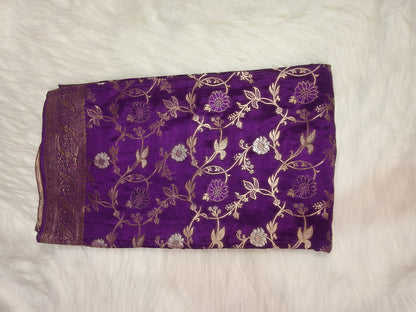 Crepe Banarasi Silk Saree Deep Purple Shade CBS007
