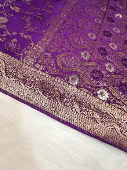 Crepe Banarasi Silk Saree Deep Purple Shade CBS007