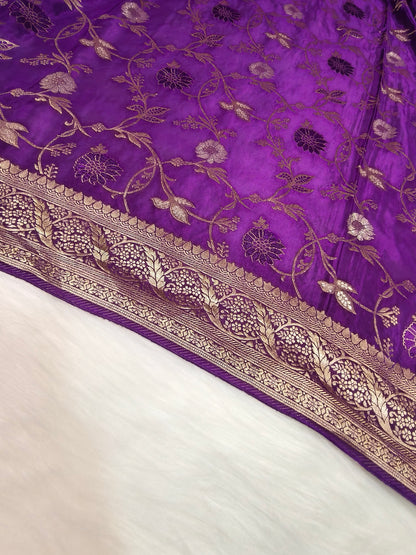 Crepe Banarasi Silk Saree Deep Purple Shade CBS007