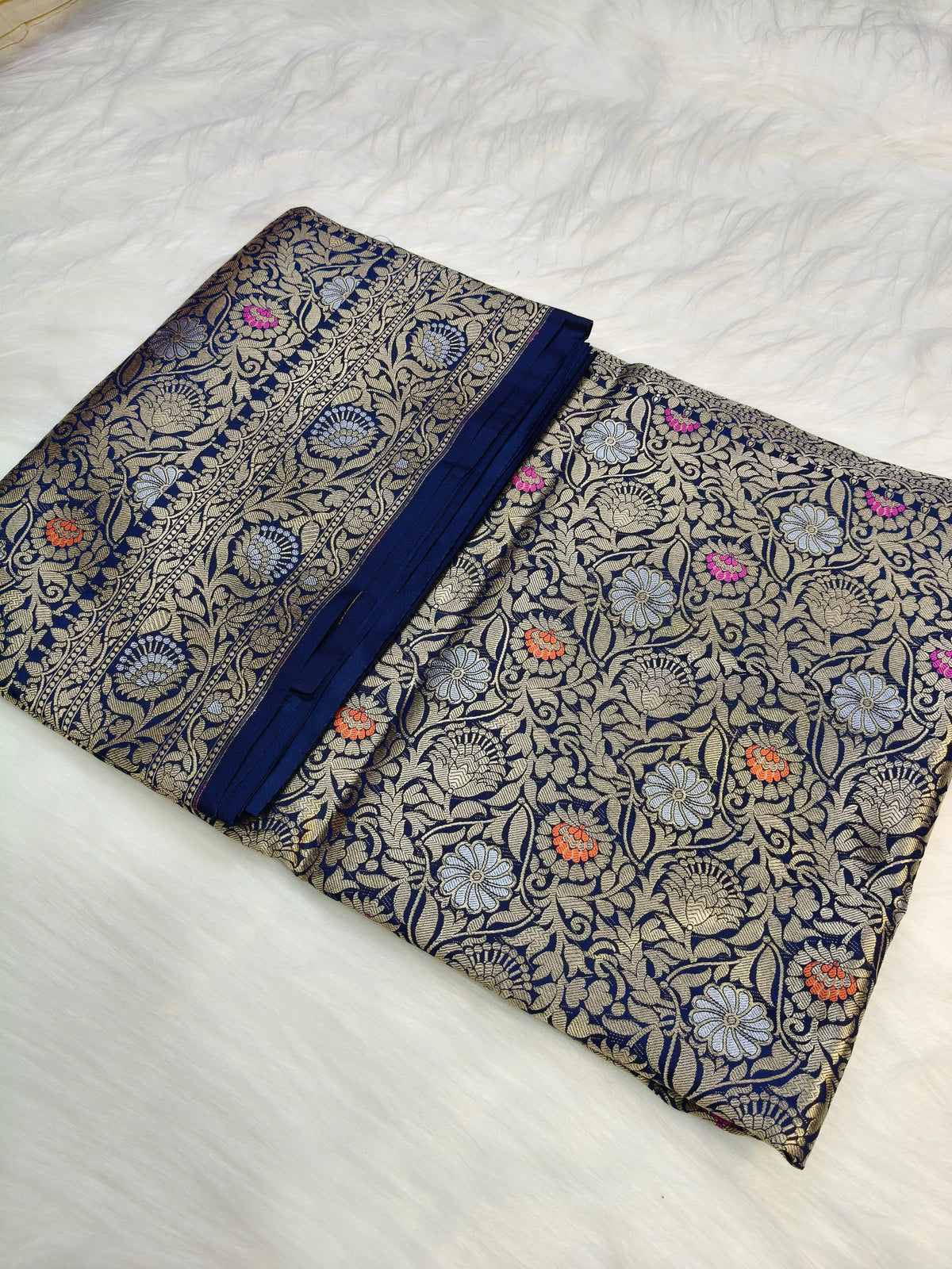 Banarasi Tanchhui Saree Navy Blue Shade With Multi Color Mina BTS009