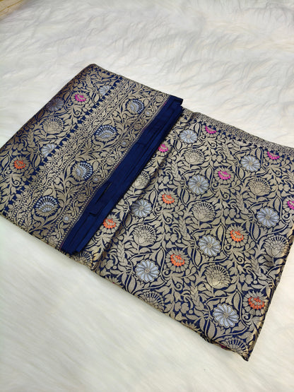 Banarasi Tanchhui Saree Navy Blue Shade With Multi Color Mina BTS009