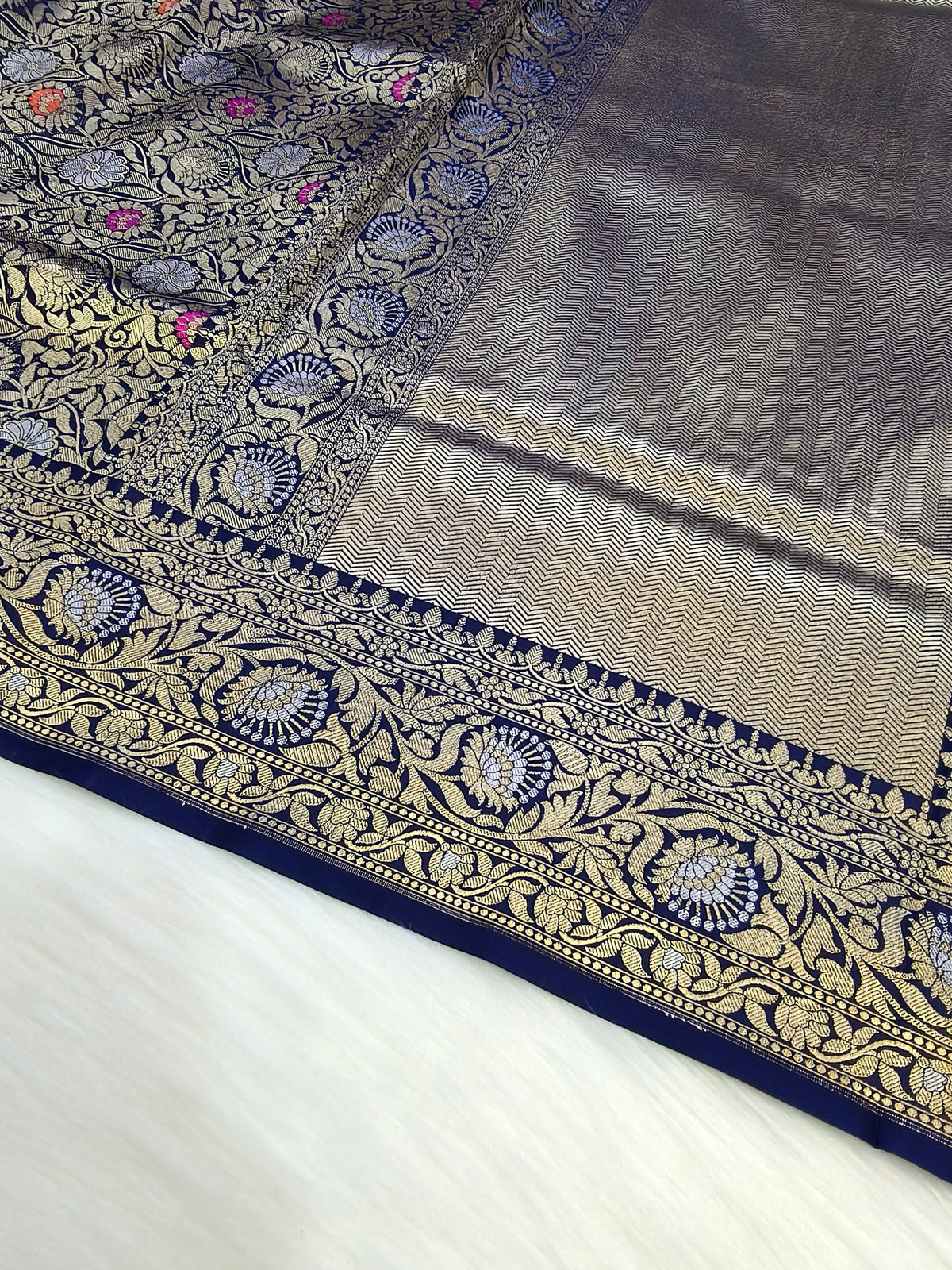 Banarasi Tanchhui Saree Navy Blue Shade With Multi Color Mina BTS009