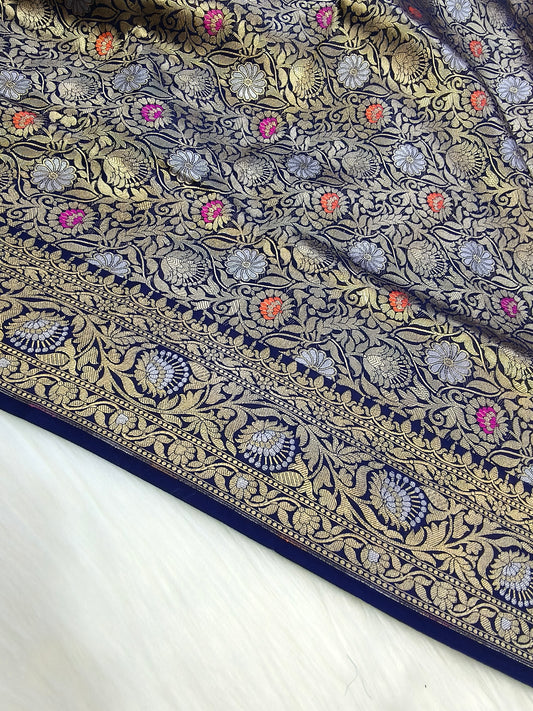 Banarasi Tanchhui Saree Navy Blue Shade With Multi Color Mina BTS009