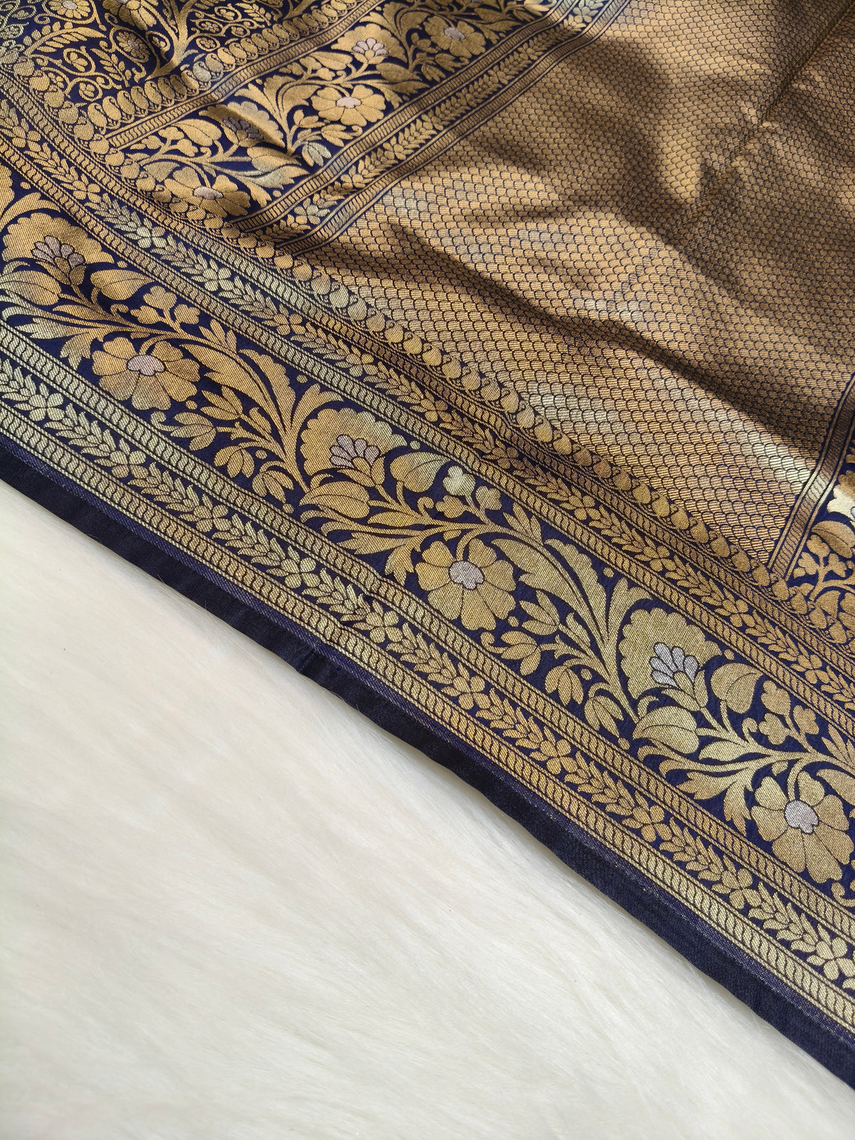 Banarasi Silk Brocade Saree Navy Blue Shade With Multi Color Mina BTS024
