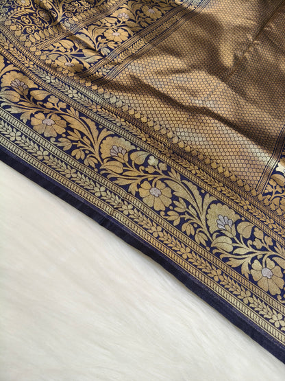 Banarasi Silk Brocade Saree Navy Blue Shade With Multi Color Mina BTS024