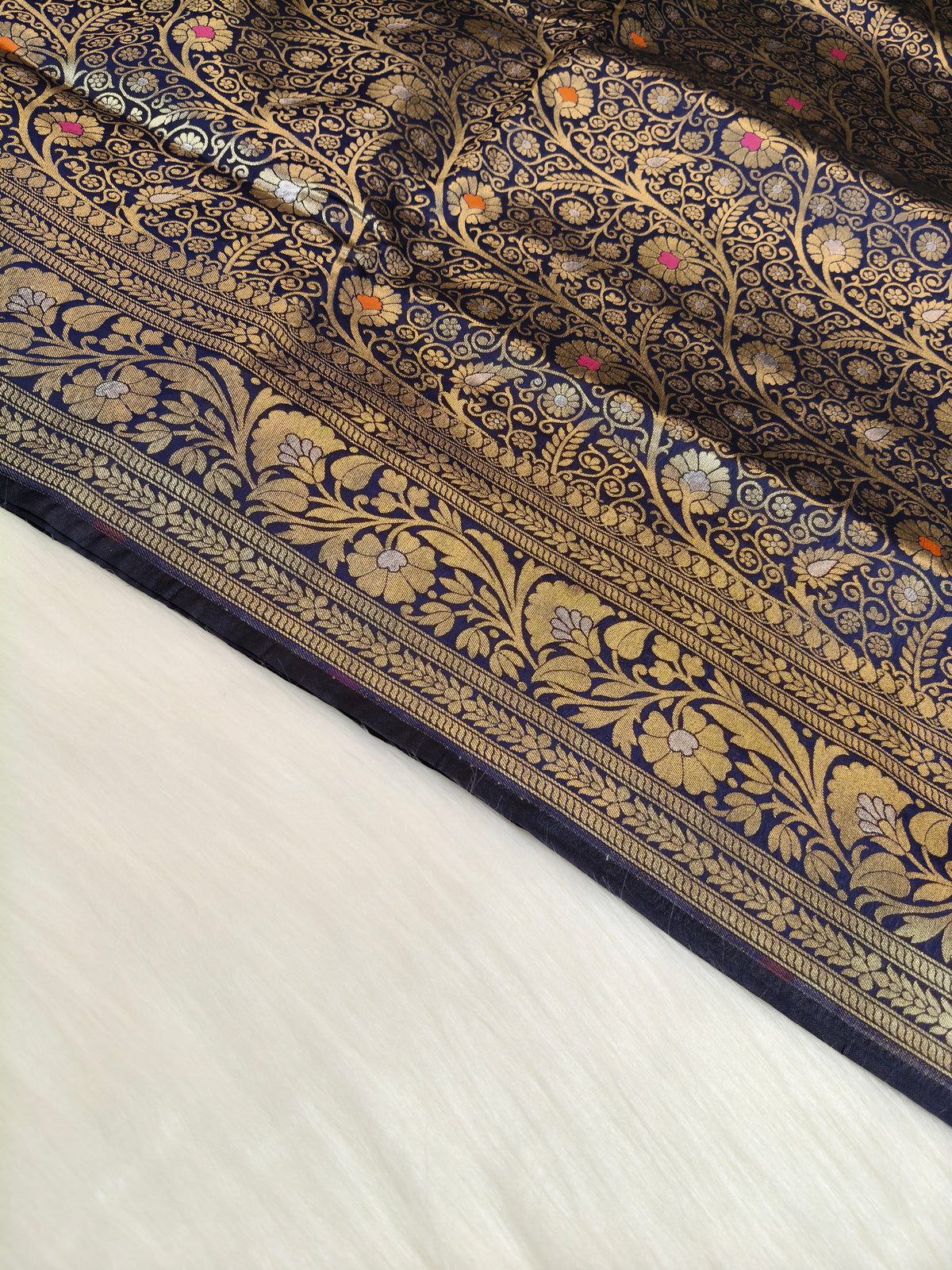 Banarasi Silk Brocade Saree Navy Blue Shade With Multi Color Mina BTS024