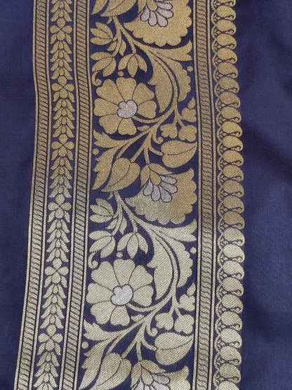 Banarasi Silk Brocade Saree Navy Blue Shade With Multi Color Mina BTS024