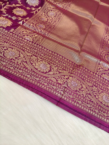 Banarasi Silk Cutwork Saree Purple Shade With Silver Color Mina BCS009