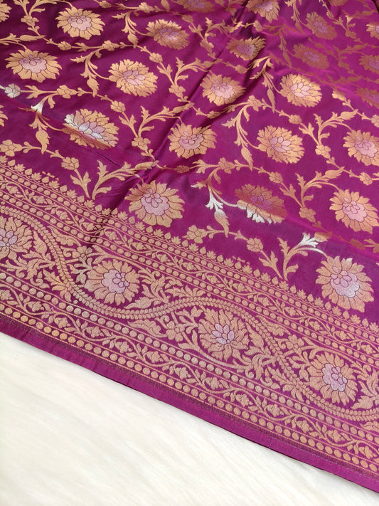 Banarasi Silk Cutwork Saree Purple Shade With Silver Color Mina BCS009