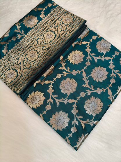 Banarasi Silk Cutwork Jaal Saree Rama Shade With Silver Color Mina BCS010
