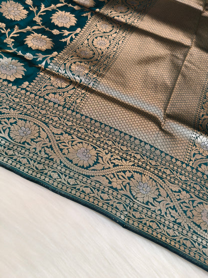 Banarasi Silk Cutwork Jaal Saree Rama Shade With Silver Color Mina BCS010