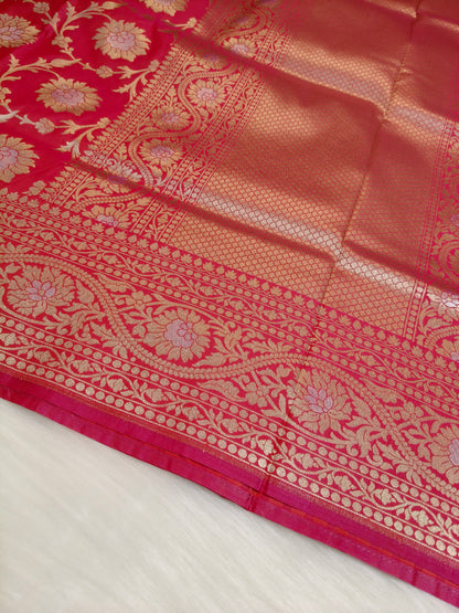 Banarasi Silk Cutwork Jaal Saree Red Rani Shade With Silver Color Mina BCS011