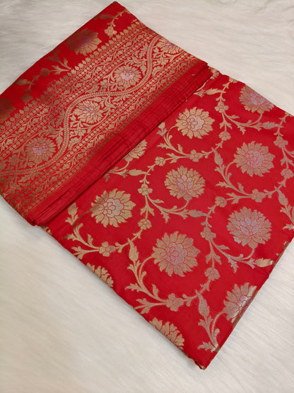Banarasi Silk Cutwork Jaal Saree Red Shade With Silver Color Mina BCS012