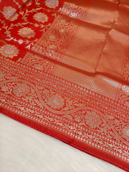 Banarasi Silk Cutwork Jaal Saree Red Shade With Silver Color Mina BCS012