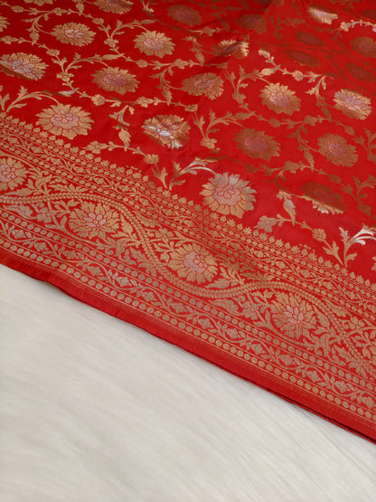 Banarasi Silk Cutwork Jaal Saree Red Shade With Silver Color Mina BCS012