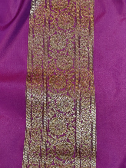 Banarasi Silk Brocade Antique Zari Saree purple Shade AZ012