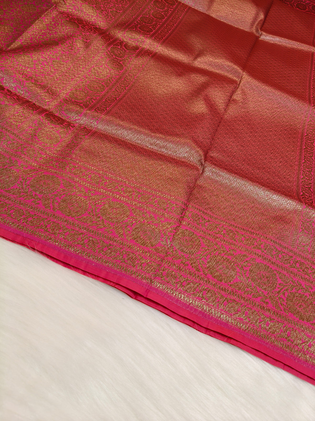 Banarasi Silk Brocade Antique Zari Saree Rani Pink Shade AZ011