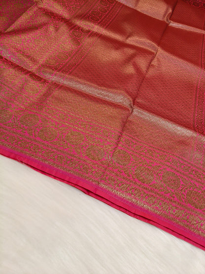 Banarasi Silk Brocade Antique Zari Saree Rani Pink Shade AZ011