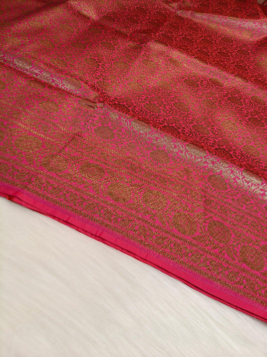 Banarasi Silk Brocade Antique Zari Saree Rani Pink Shade AZ011
