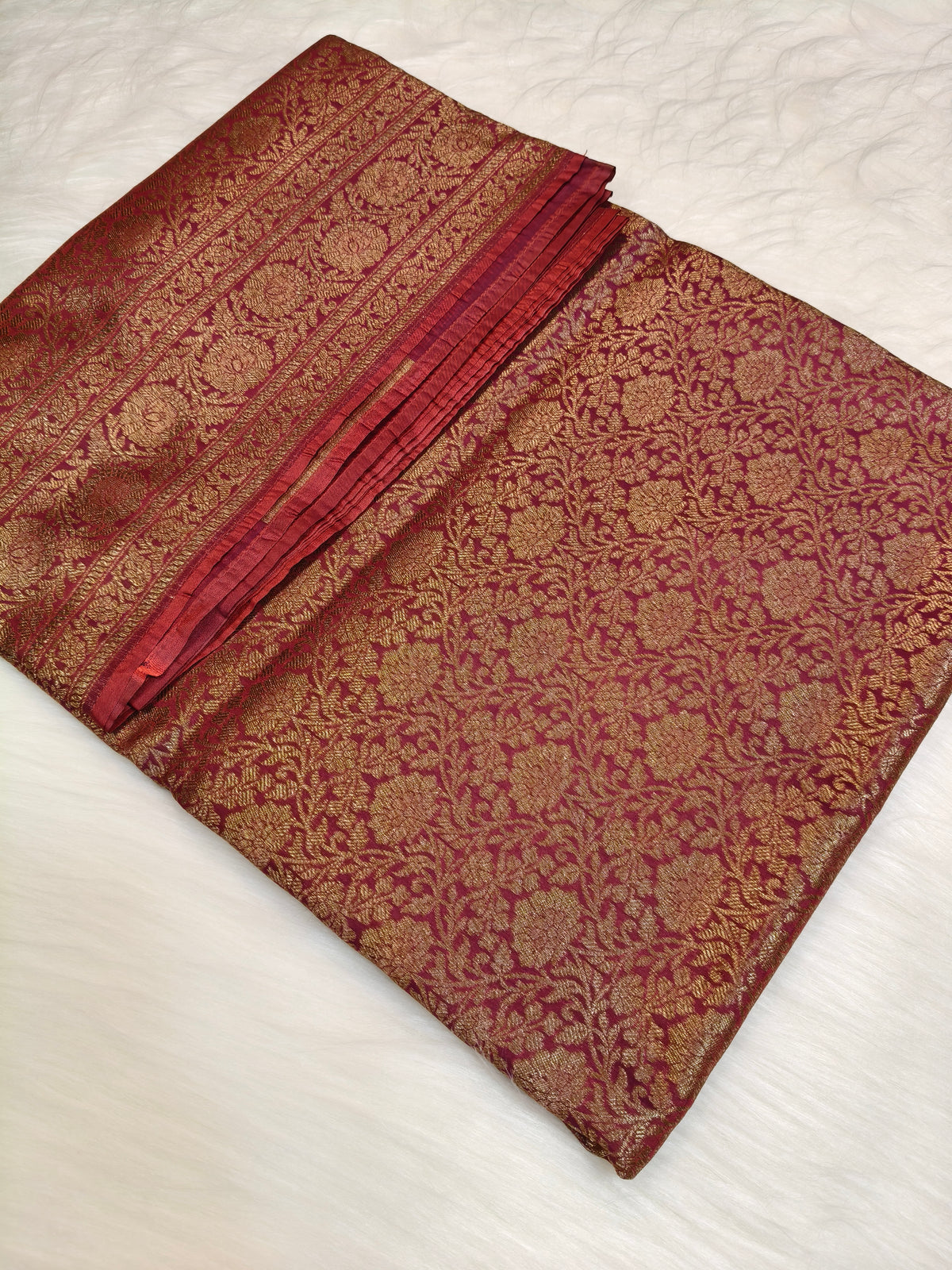 Banarasi Silk Brocade Antique Zari Saree Wine Shade AZ010