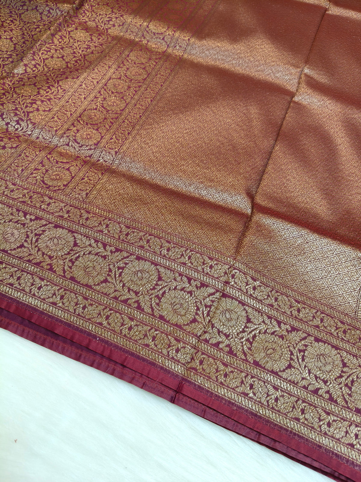 Banarasi Silk Brocade Antique Zari Saree Wine Shade AZ010